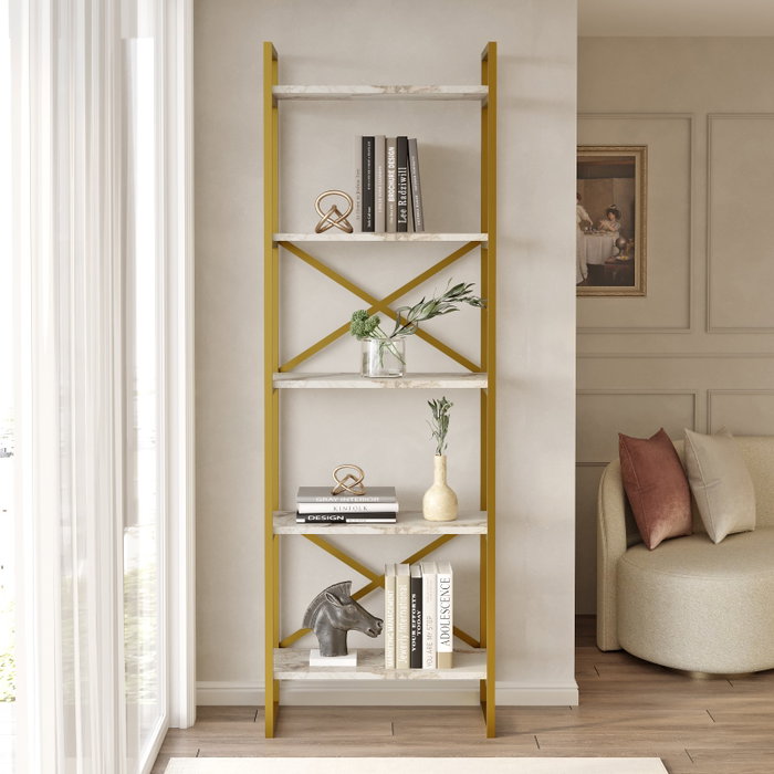 Hanah Home Estantería Vg3-Ge Mármol y Oro